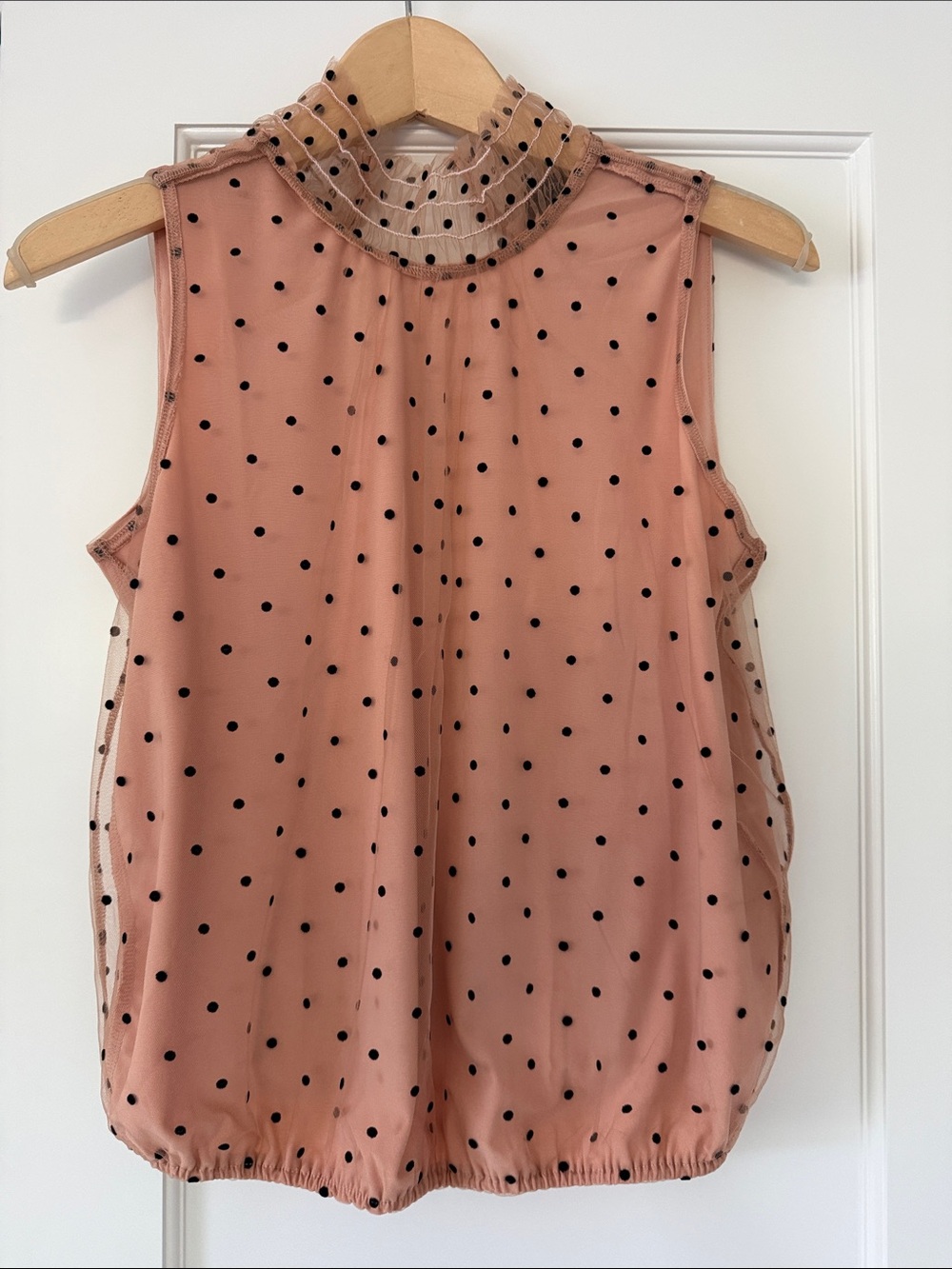 Banana Republic Sleeveless Polka Dot Ruffle-Neck Top - Blush Pink